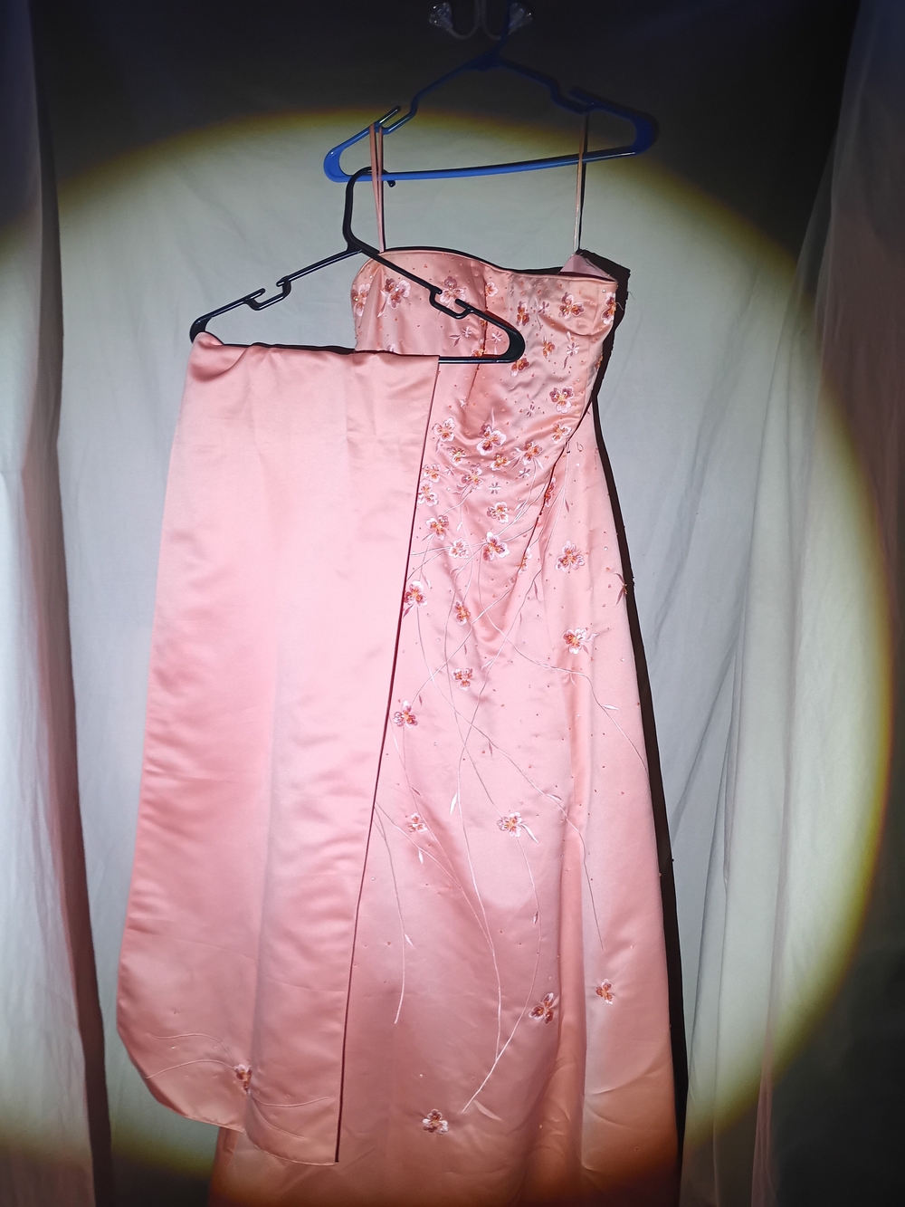 Vintage Pink Embroidered Floral Evening Gown Prom Dress & Shawl Set Size L